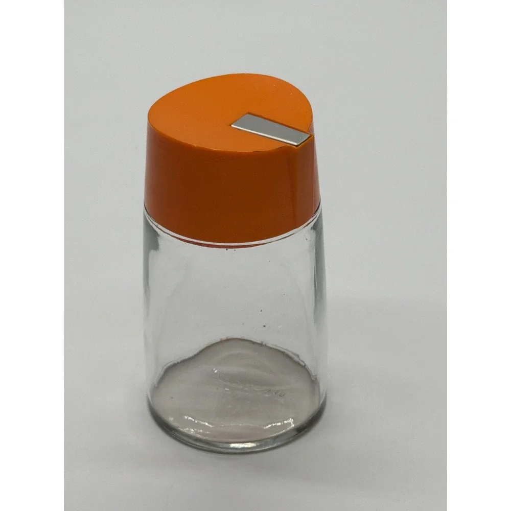 Vintage Bloomfield Orange Flip Top Sugar Pourer Glass Condiment Shaker USA MCM